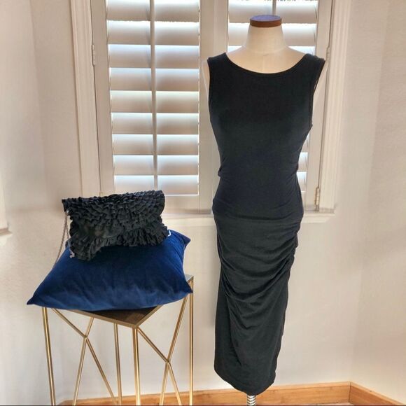 Sz 1, James Perce, black dress with side rouching - Picture 1 of 4